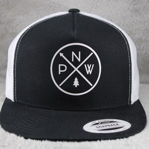 Pacific Northwest Hat Cap Mens Snap Back Trucker Black White Hiking Camping